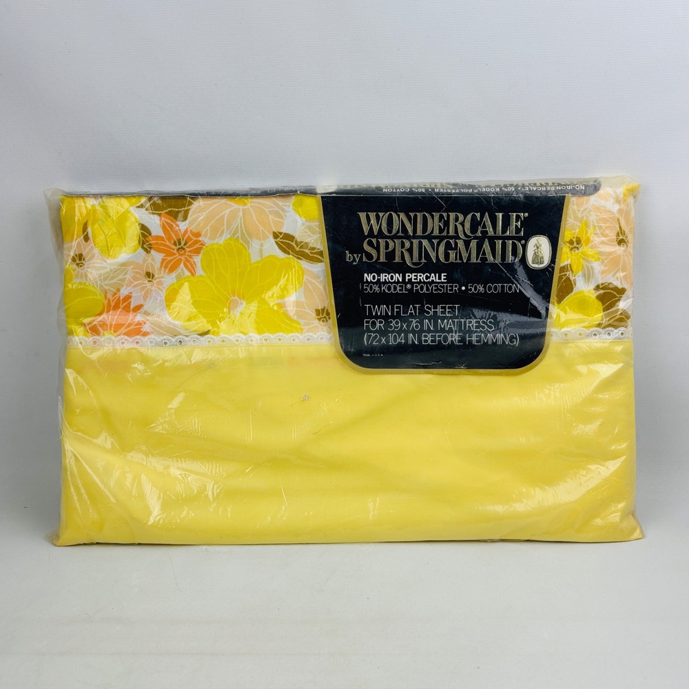 Vintage Springmaid French Flowers Twin Flat Sheet Yellow Brown Orange Floral